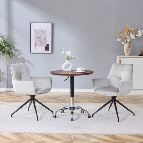 Lot de 2 chaises de salle à manger pivotantes à 360° avec accoudoirs en tissu gris clair