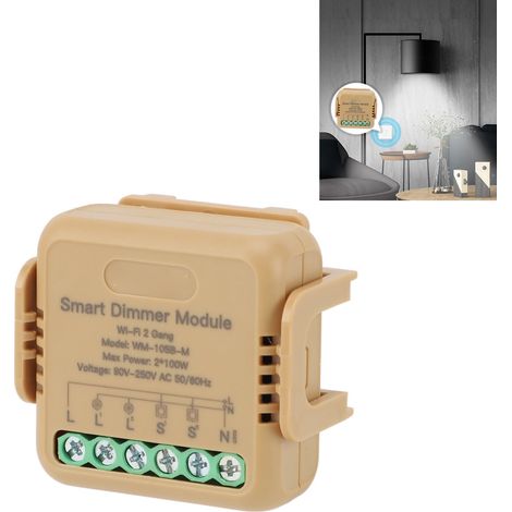 Módulo de conmutación Tuya de 2 vías con control de intensidad Wi-Fi inteligente, control por voz, relé temporizador, CA 90–250 V – Material: PC, Dimensiones: 40 x 40 mm, Clase de protección: IP20 (1/5)
