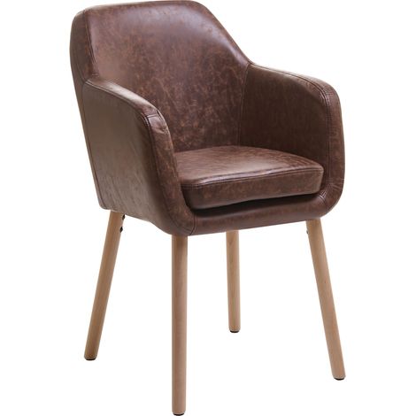 Dining Chair Brown Faux Leather Upholstered Cushioned Seat Wooden Legs YORKVILLE (1/5)