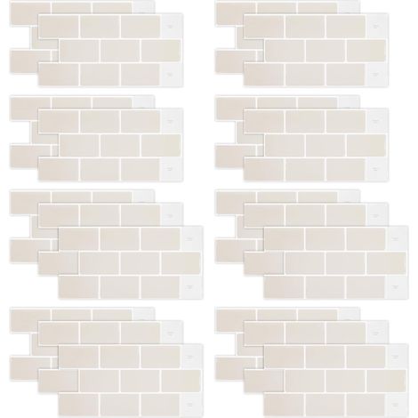 20 Pièces Carrelage Adhesif Mural Cuisine, Carreaux Adhesif Cuisine 30,5x 15,3cm Sticker Carrelage Beige pour Cuisine, Salle de Bain, le Mur, Auto-Adhésif (1/5)