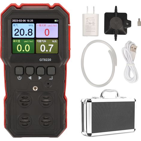 Détecteur de Gaz Combustible avec Alarme Sonore, Lumineuse et Vibrante, Testeur de Oxygène, Hydrogène Sulfuré et Monoxyde de Carbone, Prise US 100-240V CA (1/5)