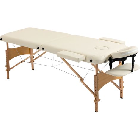 Table de massage pliable en bois crème, 2 zones, lit esthétique cosmetique (1/5)