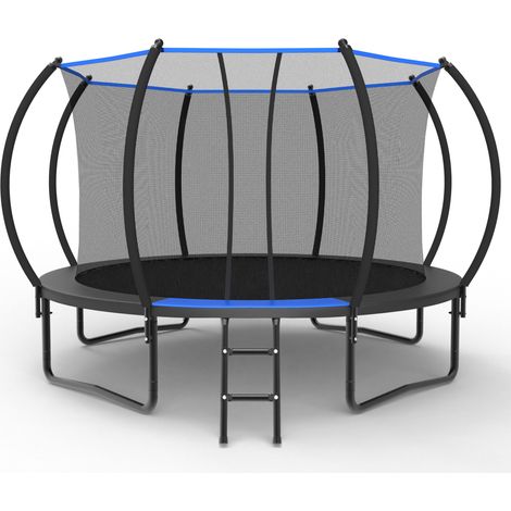 OKWISH Trampoline rond 366 cm avec filet de sécurité et échelle, acier, noir-bleu (1/2)