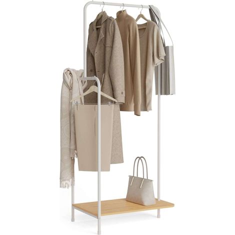 Newlux Perchero Burro Blanco Hangy Wood 100 Hasta 18kg con Zapatero, Resistente, 2 Alturas