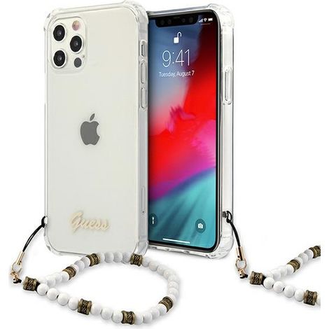 Funda rígida transparente Guess GUHCP12MKPSWH para iPhone 12/12 Pro de 6.1 pulgadas, color blanco perla. (1/5)