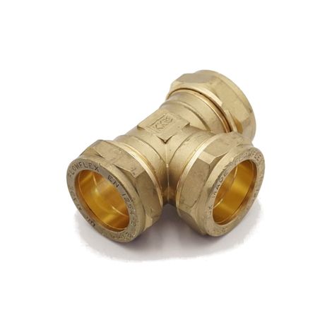 PrimaPlus 28mm Brass Compression Equal Tee Fittings - Pack of 5 (1/2)