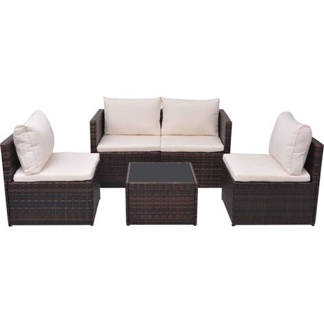 Muebles exteriores - vidaXL Set muebles de jardín 5 piezas y cojines ratán sintético marrón - Sofás de jardín (1/5)