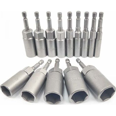 14 Pièces Douille Visseuse Approfondir, 6-19mm Adaptateur Hexagonal,Avec une douille visseuse a choc de 150 mm, Hexagonal Pour Tournevis à Écrou de pour Perceuse à Main, Douille Visseuse a choc (1/4)