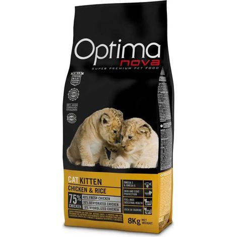 Croquettes Optimanova pour chatons au poulet et au riz, 8 kg (1/2)