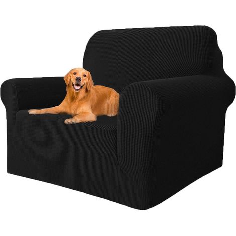 Elastische Sofahusse 1 Sitzer, Sesselüberwurf rutschfest, waschbar, schwarz (1/5)