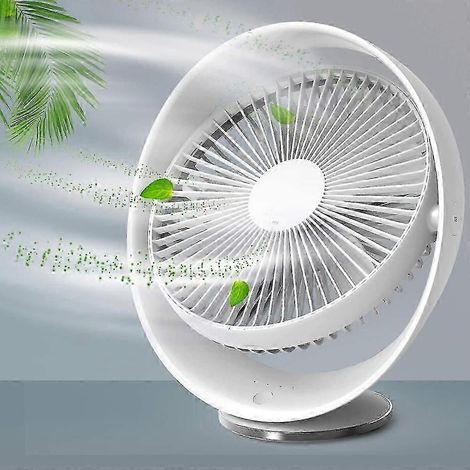 Ventilateur USB silencieux, rechargeable, 20 cm (8 pouces), 2000 mAh, avec petit support de bureau, angle de rotation de 60°, 3 vitesses de ventilation, YLR. (1/5)