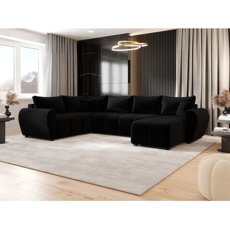 Canapé d’angle panoramique en tissu MOLIA U PLUS - 6 places - 303 cm - Noir (1/3)