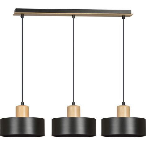 Lampada a Sospensione Torin, Acciaio verniciato a polvere, Legno, Nero, 80x100x25 cm (1/5)