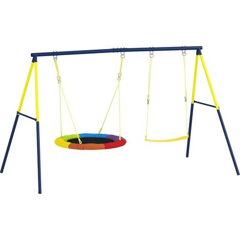 Structure de balançoire avec nid et balançoire à sangles réglables pour enfants 3-8 ans 265x160x178 cm multicolore (1/5)
