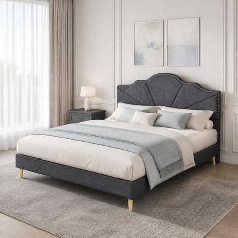 MEUBLIV Bett 140x200 cm grau – gepolstertes Kopfteil, ohne Matratze (1/5)
