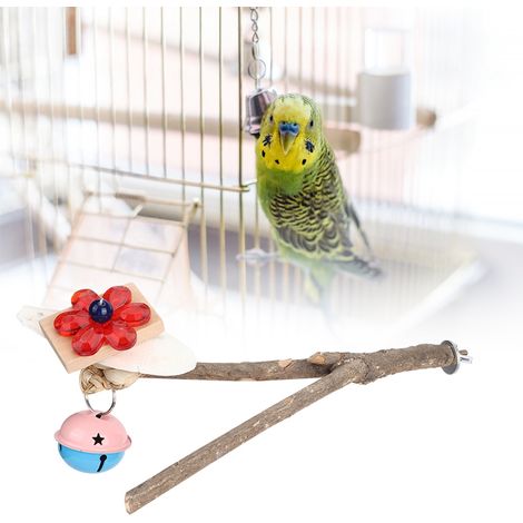 Perchoir en bois naturel pour oiseaux, support pour perroquet, jouet à mâcher et à mordiller, accessoires de cage, os de seiche (1/5)