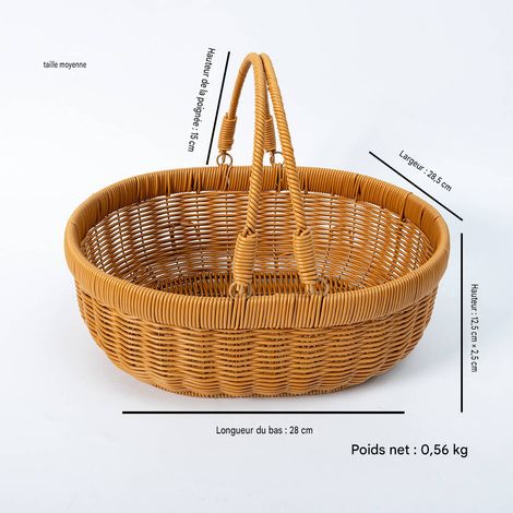 Panier cabas tressé imitation rotin, en forme de panier de pique-nique, panier à légumes, panier à fruits avec couvercle, panier de pique-nique