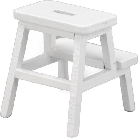 Tabouret pour maison de poupée 1/12, modèle Vivid 4 pieds, 2 marches, léger, de forme rectangulaire, mini-meuble pour maison de poupée, tabouret blanc (1/5)