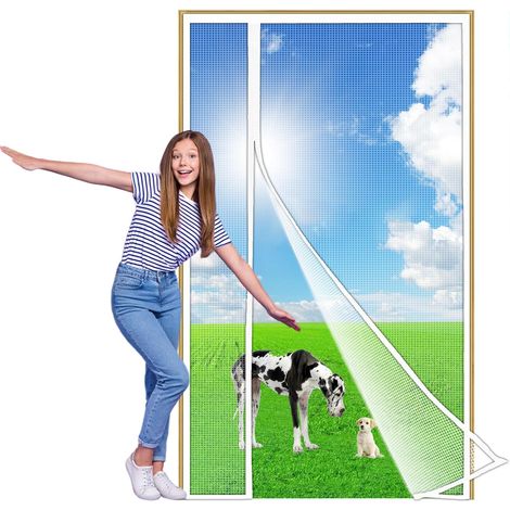 Moustiquaire Porte Magnétique à Ouverture Latérale, 120x215 cm réversible à ouverture, Installation Facile sans Perçage, Anti-Moustiques & Insectes pour Porte Fenêtre/Balcon Blanc (1/5)