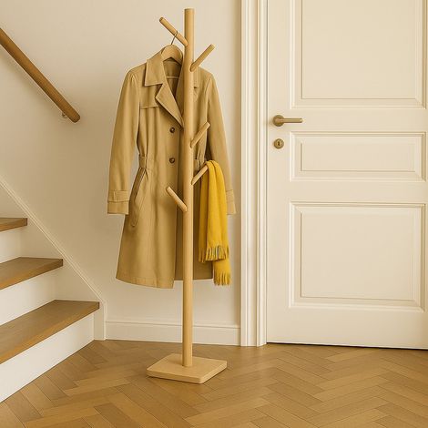 Wooden coat rack with 8 hooks freestanding
