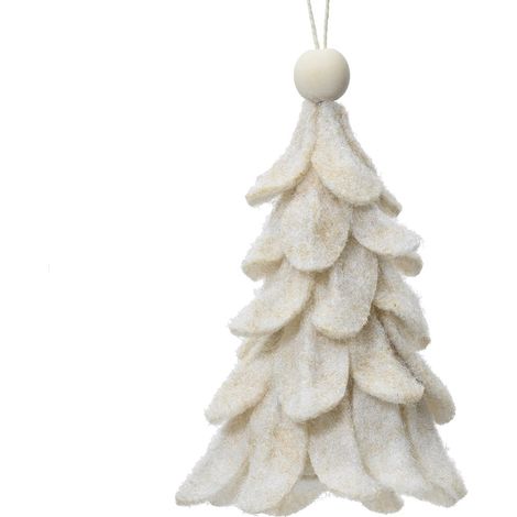 Kaemingk – Suspension de Noël sapin – Feutre blanc et crème, Ø 10 cm, H 14 cm