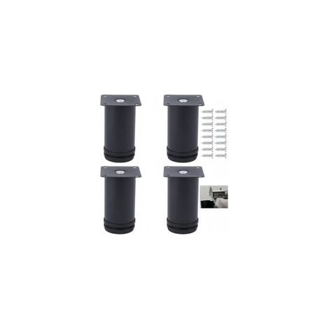 Lot de 4 pieds de meubles réglables en acier inoxydable, 50 mm x 60 mm, pieds de meubles de salle de bain, de bureau, de cuisine, hauteur réglable, vis en acier inoxydable (noir, 6 cm) (1/4)