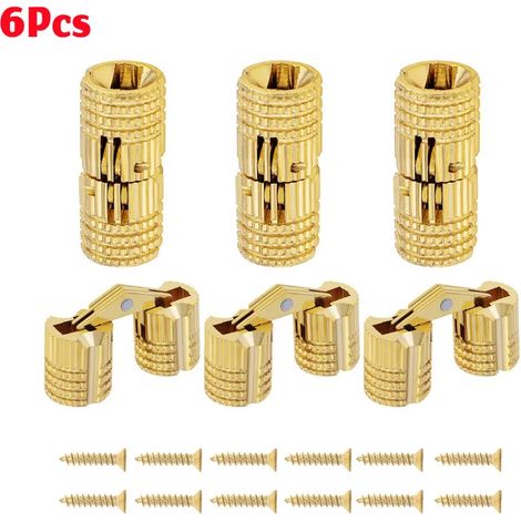 (6 pièces - Chine continentale) Charnières à barillet invisibles en laiton, angle d'ouverture de 180°, 8 mm, avec 16 vis. (1/5)