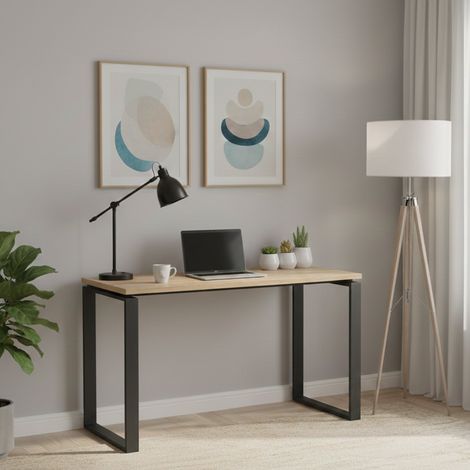 Dmora - Escritorio Muriel, Escritorio multiusos, Mesa de oficina para PC, El plan de trabajo, 120x60 h76 cm, Roble y Gris (1/5)
