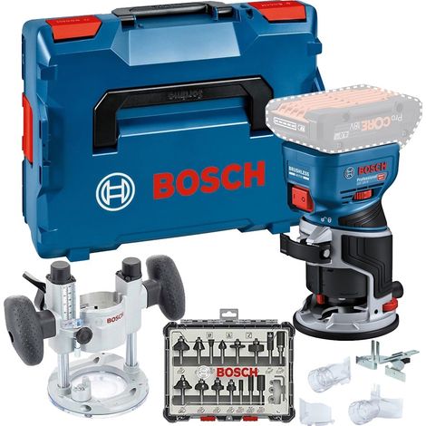 Bosch GKF 18v Brushless Palm Router Trimmer Lboxx Plunge Base + 15PC router Set (1/5)
