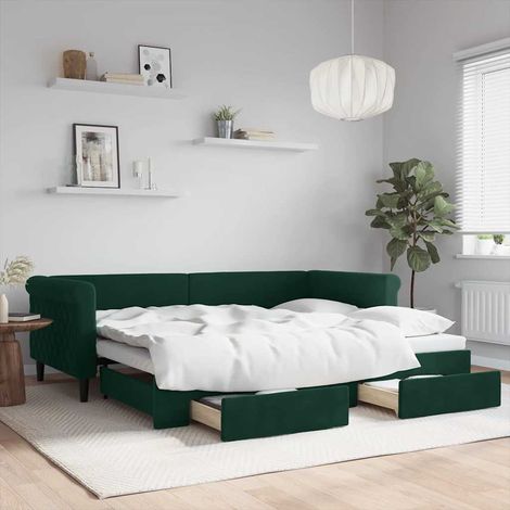 vidaXL Sofá cama nido con cajones terciopelo verde oscuro 90x200 cm (1/5)