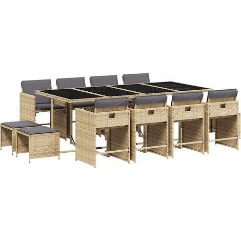 Maison Exclusive - Set Pranzo da Giardino 13 pz con Cuscini Beige Misto Polyrattan