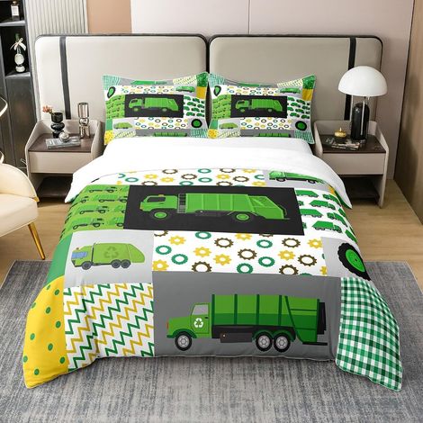 Poubelle 100% Coton Housse de Couette 140x200cm carset Housse de Couette Belle Voiture de Construction Parure de lit Équipement Camion Parure de lightcover Plaid Vert Literie - 140 x 200 cm + 1 taie d (1/5)