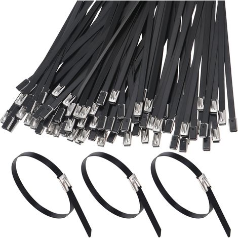200 Pièces Attaches Câbles en Acier Inoxydable Autobloquantes Robustes, Attache Câbles en Métal, Collier de Serrage en Acier, Serrage de Attaches Câbles(4.6  300mm, Noir)