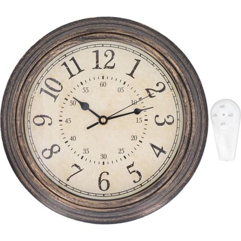 Horloge murale vintage à mouvement quartz silencieux, ronde, décorative et rétro, à suspendre, pour salon ou chambre, 30 cm (12 pouces), bronze (1/5)