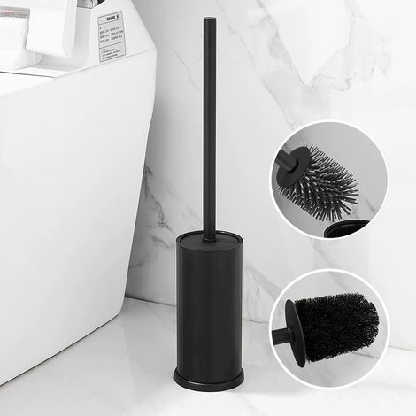 Scopino per WC in acciaio inossidabile 304 con supporto, supporto per secchio lungo, scopino per WC rotondo per bagno (nero)