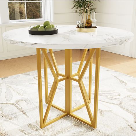 MEUBLIV Mesa redonda 80x80x76 cm dorada – superficie acabado mármol, 4 a 6 personas (1/5)