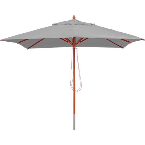 Ombrellone parasole quadrato HHG-525 legno alluminio tessuto 300g/m² 3x3m, grigio chiaro