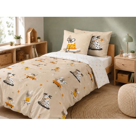 Parure de lit 1 place ISIDORE 140 x 200 cm – Réversible – 100% coton 57 fils (1/5)