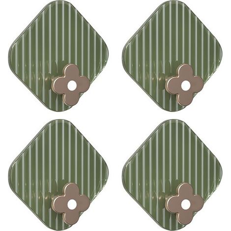 Lot de 4 crochets adhésifs plastique imperméable sans clou pour serviette, clés, mur, cuisine, salle de bain, plafond, bureau, vert (1/5)