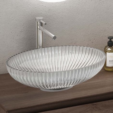 doporro lavabo sobre encimera lavabo de cristal 50,5x35x14,5cm en vidrio transparente lavabo Minerva04