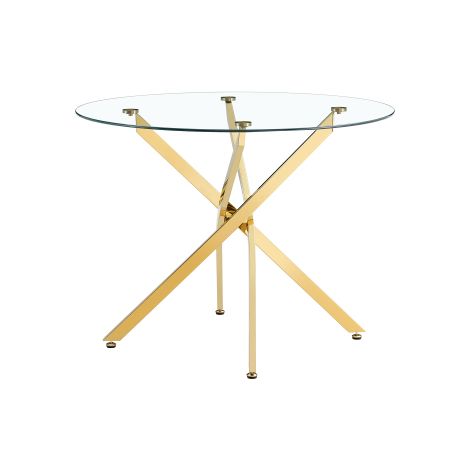 Table à Manger en Verre Ronde pour 4 Personnes 88×88×75 cm Pieds Métal pour Salon Cuisine Salle à manger Doré