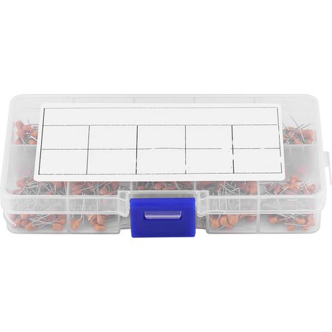 Kit assorti de 500 condensateurs céramiques monolithiques 50 V, 10 pF à 680 pF, 10 valeurs différentes. (1/5)