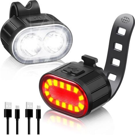 Luce anteriore e posteriore per bicicletta Blendura, luce LED ricaricabile tramite USB con 6 modalità di illuminazione, adatta per mountain bike e biciclette. (1/5)