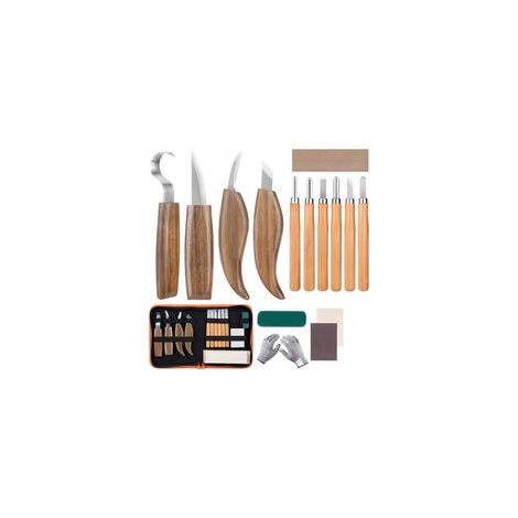 Set di attrezzi per intaglio del legno 14 in 1, composto da uncini per intaglio, utensili per intaglio del legno, utensili per intaglio a scheggiatura e guanti. - Crezuo