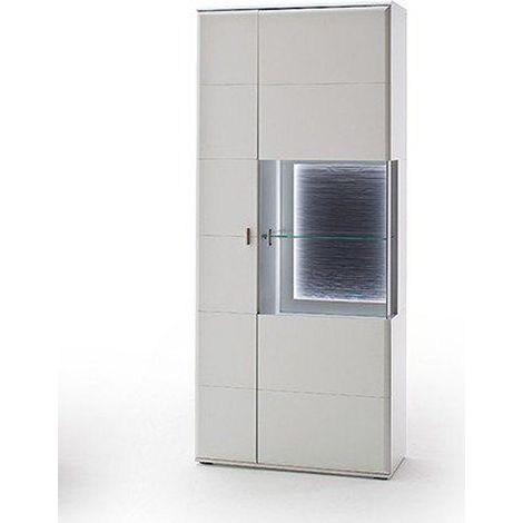 Vitrine / Meuble de rangement en bois coloris blanc mat - L.90 x H.208 x P.38 cm -PEGANE-