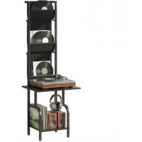 HOMCOM Vinyl Record Player Stand with Oxford Pockets, Black (1/5)