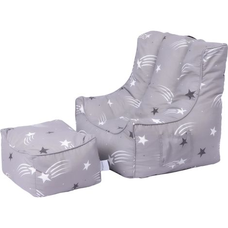 Ready Steady Bed - Poltrona Pouf a sacco per bambini con poggiapiedi, pouf per bambini per sale giochi e soggiorni, Pouf a sacco per bambini con maniglia per il trasporto - Stelle cadenti (1/5)