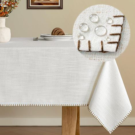 Nappe lavable - 140 x 180 cm - Marron - Effet lotus - Aspect lin - En polyester et lin - Imperméable - Pour salon, salle à manger, balcon, jardin (1/5)
