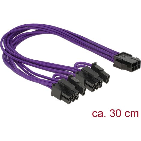 Kabel power pcie 6 pin bu  2 x 8 pin st 30 cm delock violett