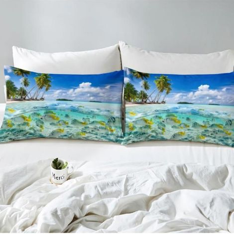 1 Ensemble de couette,Océan Hawaïen,Vie marine,Coton,Chambre enfants (1/4)